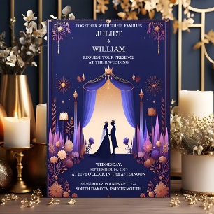 Castle Luxury Fuchsia Krona Royal Blue Bröllop Inbjudningar