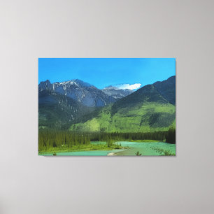 Castle Mountain och Bow River, Banff Alberta Canvastryck