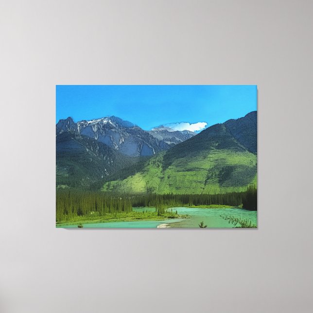 Castle Mountain och Bow River, Banff Alberta Canvastryck (Framsida)