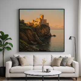 Castle on a Cliff - Pastel Painting Stil Sjölandsk Poster