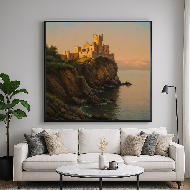 Castle on a Cliff - Pastel Painting Stil Sjölandsk Poster (Skapare uppladdad)