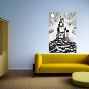 Castle på backe AI Art Poster