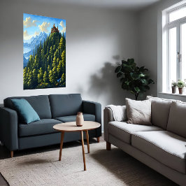 Castle på backe i skogen | AI Art Poster