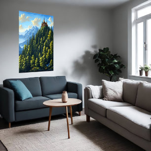 Castle på backe i skogen AI Art Poster