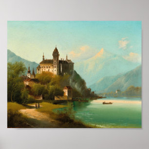 Castle på berget Sjö Johann Wilhelm Jankowsky Poster
