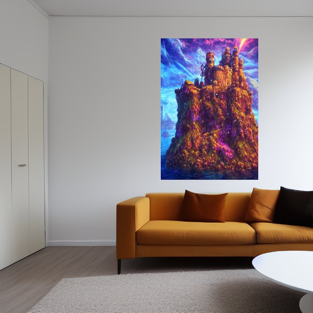 Castle på sten i havet | AI Art Poster (Skapare uppladdad)