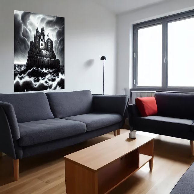Castle på sten i stormiskt hav | AI Art Poster (Skapare uppladdad)