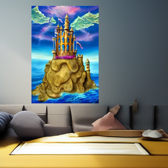 Castle på sten vid havet | AI Art Poster (Skapare uppladdad)