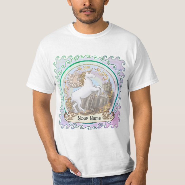 Castle Pegasus Unicorn T Shirt (Framsida)