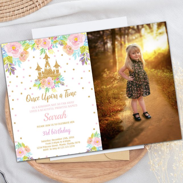 Castle Princess Birthday-inbjudan med foto Inbjudningar (Castle Princess Birthday Invitations with photo)