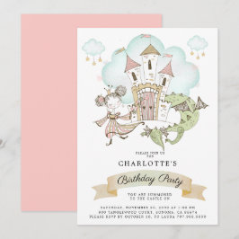 Castle Princess Dragon Girl Birthday Inbjudningar