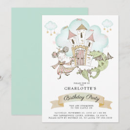 Castle Princess Dragon Girl Birthday Inbjudningar