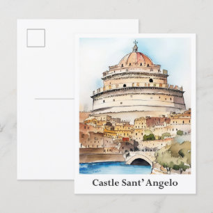 Castle San t Angelo Rom Italien Watercolor Travel Vykort