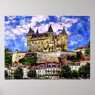 Castle Saumur, Loire Valley, Frankrike. Poster