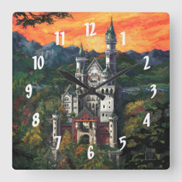 Castle Schloss Neuschwanstein Fyrkantig Klocka