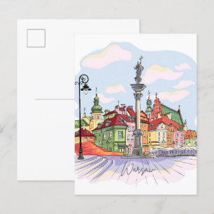 Castle Square i Warszawa Poland Illustration Trave Vykort
