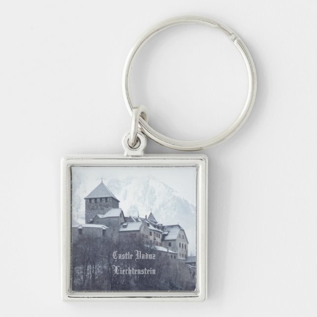 Castle Vaduz Liechtenstein Fyrkantig Silverfärgad Nyckelring (Framsidan)