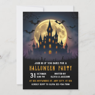 Castle with Full Moon, Natt, Halloween Inbjudningar