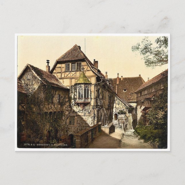 Castle yard, Wartburg, Thuringia, Tyskland sällsyn Vykort (Framsida)