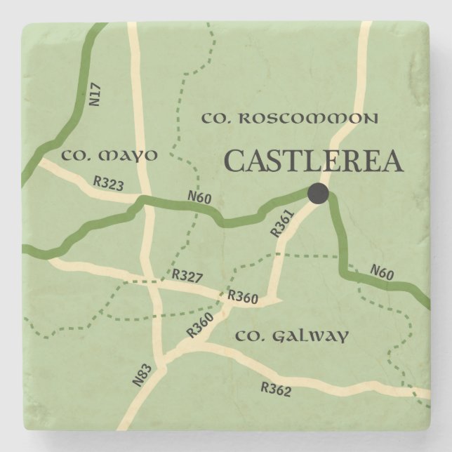 Castlerea, Roscommon Ireland Road Karta Stenunderlägg (Framsidan)