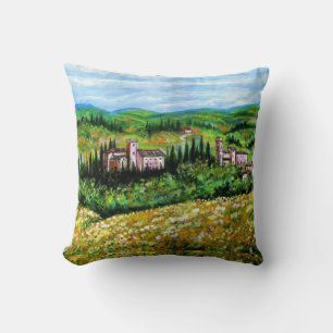 CASTLES IN CHIANTI LANDSCAPE ,GULT FLOWER FÄLT KUDDE