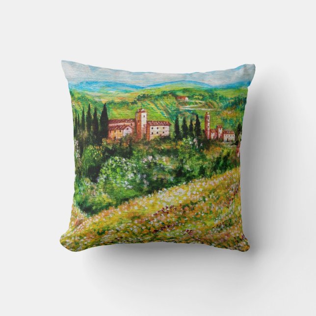 CASTLES IN CHIANTI LANDSCAPE ,GULT FLOWER FÄLT KUDDE (Framsida)