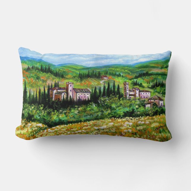 CASTLES IN CHIANTI LANDSCAPE ,GULT FLOWER FÄLT LUMBARKUDDE (Framsida)