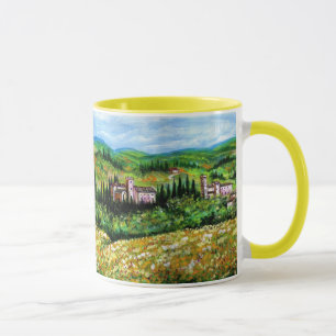 CASTLES IN CHIANTI LANDSCAPE ,GULT FLOWER FÄLT MUGG
