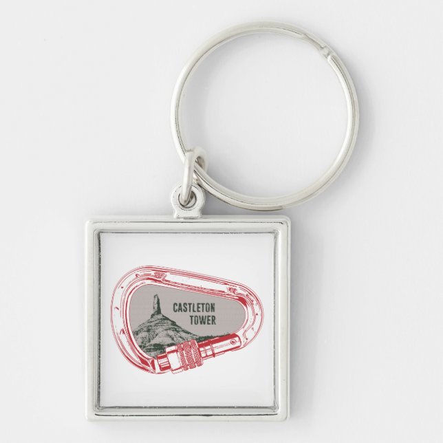 Castleton Torn klätterkassör Fyrkantig Silverfärgad Nyckelring (Framsidan)