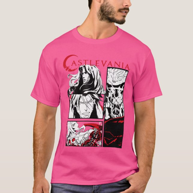 Castlevania Svart Vitt Serieroman Paneler T Shirt (Framsida)