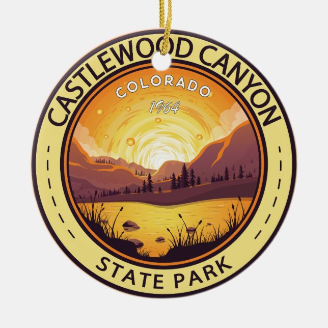 Castlewood Canyon State Park Colorado Badge Julgransprydnad Keramik (Framsidan)