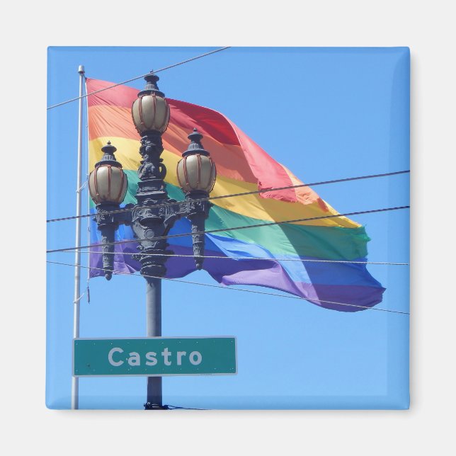 Castro Street Sign Rainbow Flagga Fridge Magnet (Framsidan)