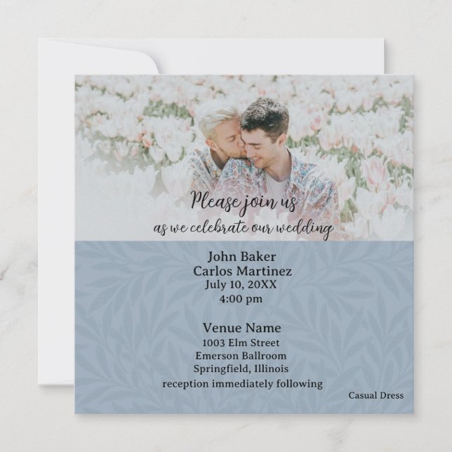 Casual Blue Photo QR Code Wedding Invitation Inbjudningar (Framsida)