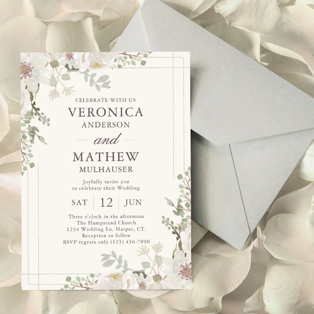 Casual Cream Spring Floral Wedding Invitations Inbjudningar (Skapare uppladdad)