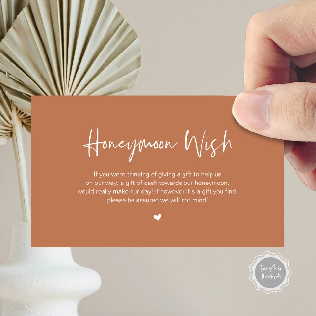 Casual Elegans, Rost, Bröllop önskan Tilläggskort (Honeymoon Wish Enclosure Card, in Modern minimal, casual elegance script, cash fund, in rustic rust)