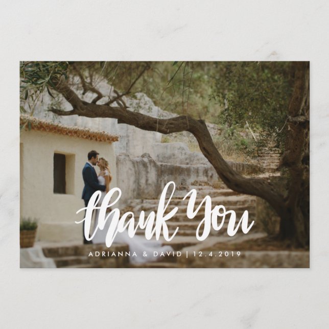 Casual Foto Bröllop Tack Handskriven Skript Kort (Framsida)