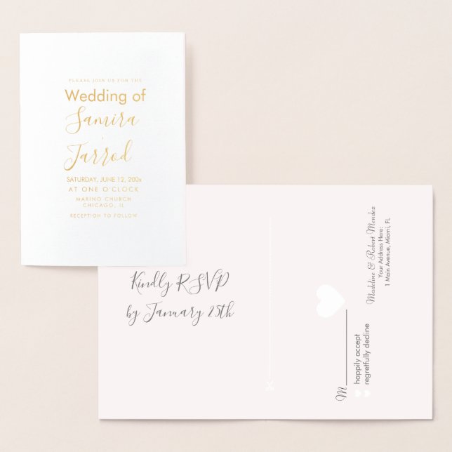 Casual Guld Minimal Hjärtan Rsvp och Bröllopskort Folierat Kort (Display)