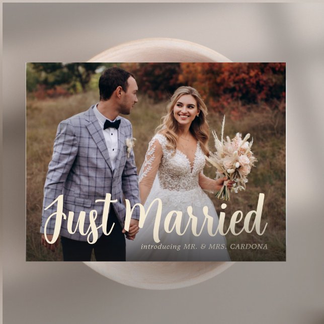 Casual Just Married Script Foto Meddelande Vykort (Skapare uppladdad)