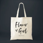 Casual Script | Chic Enkelt Flower Girl Gift Tygkasse<br><div class="desc">Den här presentsäcken i snyggt och chic brudens sida har modern,  avslappnad svart manustypografi som säger "Flower Girl" och ett trendig skrivet hjärta,  med namn i enkel fetstil. Perfekt elegant bröllop-gåvan till hela bröllopsfesten.</div>