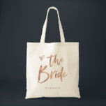 Casual Script | Chic Ro Guld Bride Tygkasse<br><div class="desc">Den här snyggten och chicen brudens sida-presentsäcken har en modern,  avslappnad faux guld-manustypografi som säger "Bride" och ett trendig högljutt hjärta,  med namn i enkel fetstil. Perfektens elegant är en viktig gåva till den nya bruden.</div>
