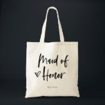 Casual Script | Chic Simple Maid of honor Gift Tygkasse<br><div class="desc">Den här presentsäcken i snyggt och chic brudens sida har modern,  avslappnad svart manustypografi som säger "Maid of honor" och ett trendig skrivet hjärta,  med namn i enkel fetstil. Perfekt elegant bröllop-gåvan till hela bröllopsfesten.</div>