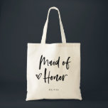 Casual Script | Chic Simple Maid of honor Gift Tygkasse<br><div class="desc">Den här presentsäcken i snyggt och chic brudens sida har modern,  avslappnad svart manustypografi som säger "Maid of honor" och ett trendig skrivet hjärta,  med namn i enkel fetstil. Perfekt elegant bröllop-gåvan till hela bröllopsfesten.</div>