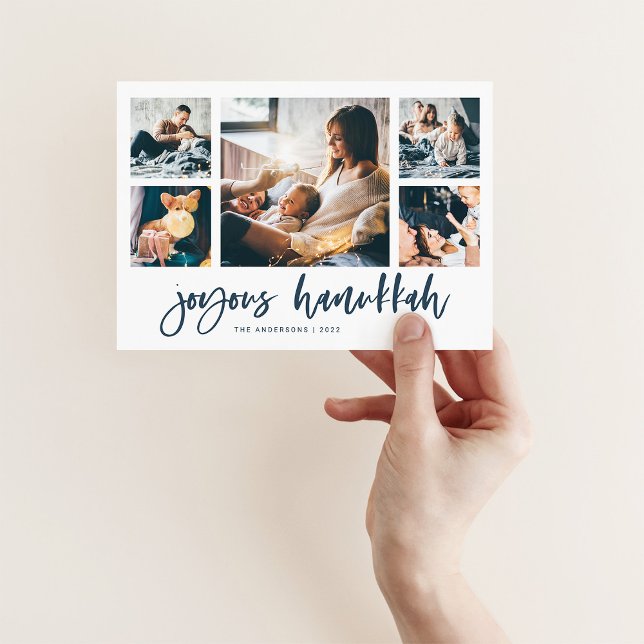 Casual Script Multi Foto Grid | Glad Hanukkah Julkort (Skapare uppladdad)