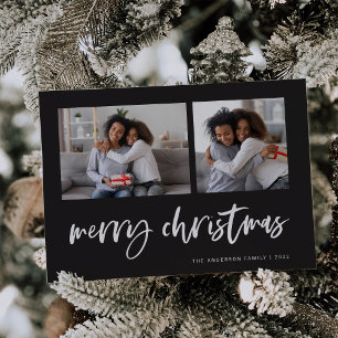 Casual Script Two Photo Grid God Jul Julkort