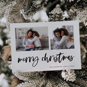Casual Script Two Photo Grid God Jul Julkort