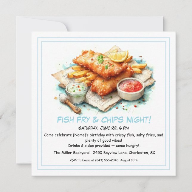 Casual Seafood - Fish Fry & Chips Birthday  Julkort (Framsida)