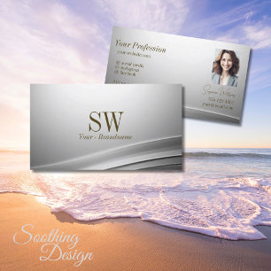 Casual Silver Curved Decor Monogram och Photo Visitkort