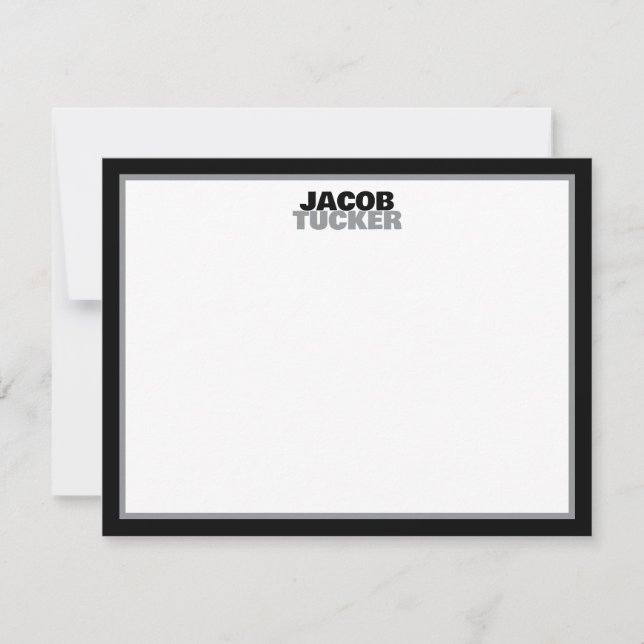 Casual Stacked Name Black & Gray Border Stationery Anteckningskort (Framsida)