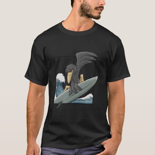 Casual Surfer Crow Funky Raven Surfing On Japan Wa T Shirt (Framsida)