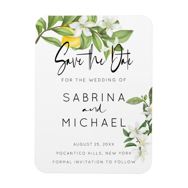 Casual Watercolor Lemon Blossom Save the Date Magnet (Vertikal)